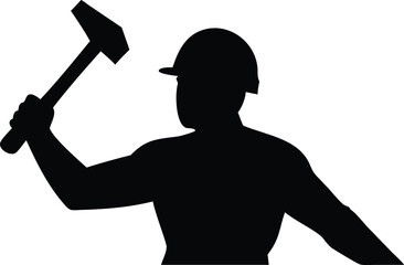 Strong Man Silhouette Hammer Icon