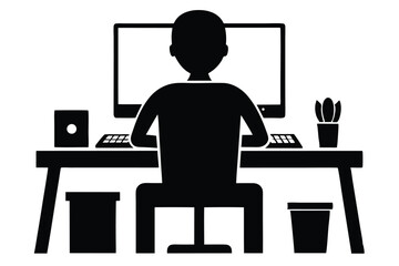 Person Working at Computer Desk Icon
