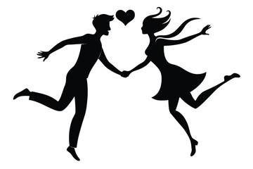Jumping Couple Silhouette Romantic Love Heart