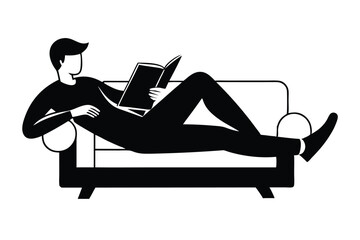 Man Relaxing Reading Book on Couch