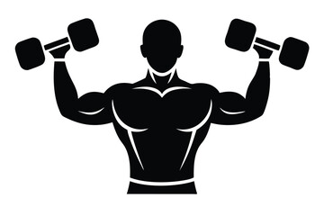Muscular Man Lifting Dumbbells Fitness Gym Strong