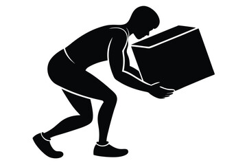 Man Lifting Heavy Box Silhouette Icon