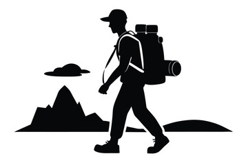 Hiker Backpack Mountains Travel Silhouette