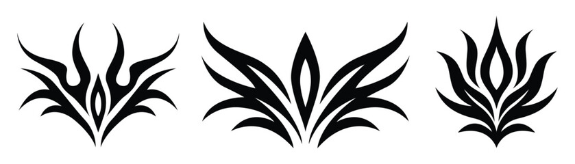 Tribal tattoo vector set, symmetrical black tribal designs