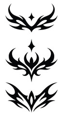 Tribal tattoo vector set, symmetrical black tribal designs