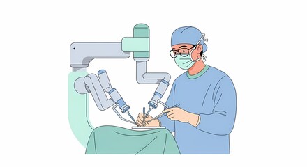 Doctor Performing Robotic Surgery with Advanced Technology and Sterile Environment