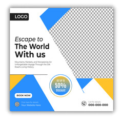 Travel and tour social media posts and web banner square design template