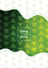 Abstract vector background with green gradients, geometric triangle patterns and smooth wave lines.
