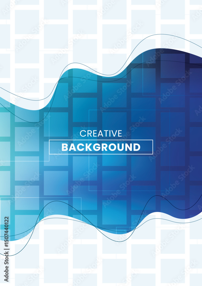 Wall mural abstract vector background with blue gradients, geometric square patterns and smooth wave lines.