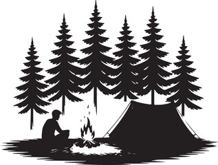 Camping under the stars with campfire and tent