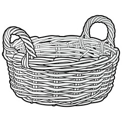 Fototapeta premium Cartoon sketchy hand drawn wicker basket isolated on white background. Vector doodle illustration