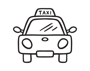 taxi car front view icon doodle hand drawn. Outline line drawing clipart symbol
