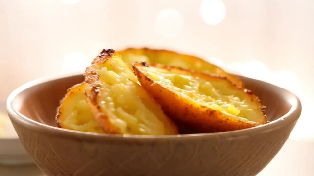 Golden crispy french arranged on rustic wooden cutting board with vintage film strip border design