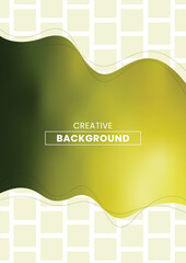 Green and yellow organic shape abstract background with geometric square pattern.