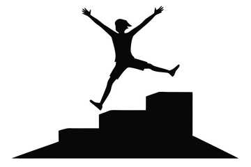 Happy Person Jumping Steps Success Goal
