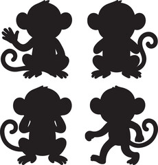 set of monkey icon clip art silhouette design vector illustration
