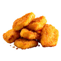 Golden Brown Chicken Nuggets, Crispy Fried Food, Close-Up Shot isolated on transparent background