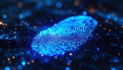 A glowing digital fingerprint represents identity verification, cybersecurity, biometrics, and emerging digital trust technologies in data protection trends