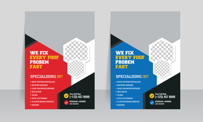 roofing service flyer template design, business roof brochure cover poster premium design
