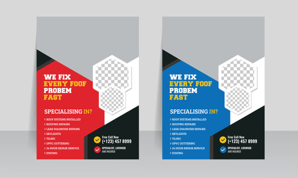 roofing service flyer template design, business roof brochure cover poster premium design