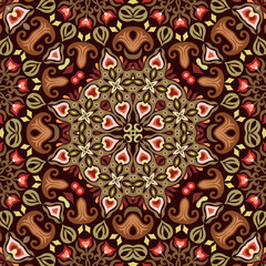 Seamless ornamental mandala pattern with intricate symmetrical vector design. Inspired by traditional motifs. Perfect for textiles, wallpapers, tiles, packaging, and decorative projects.