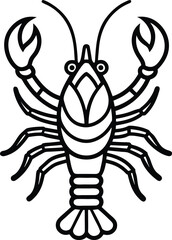 line art lobster vector –black crustacean silhouette on clean background