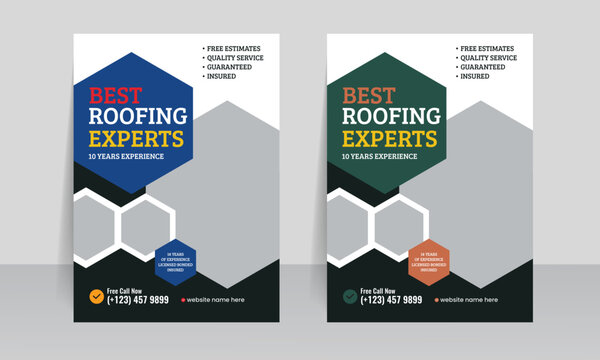 roofing service flyer template design, business roof brochure cover poster premium design