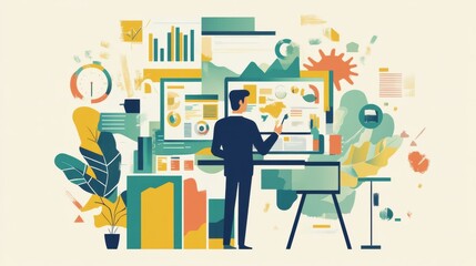 Professional Analyzing Data on Screen with Graphics in a Business Setting