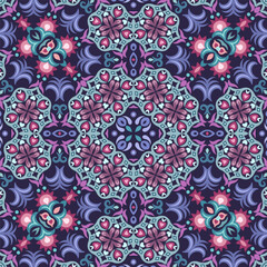 Seamless ornamental mandala pattern with intricate symmetrical vector design. Inspired by traditional motifs. Perfect for textiles, wallpapers, tiles, packaging, and decorative projects.