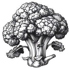Fototapeta premium Classic black white broccoli vegetable illustration high resolution photo
