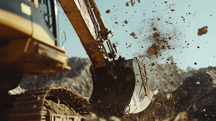 Fototapeta premium Excavator Digging at a Construction Site