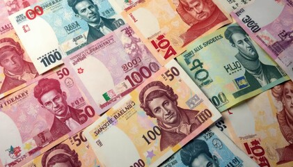 Obraz premium Close-up seamless texture of various banknotes, finance, seamless, macro