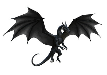 Fantasy creature illustration of a winged dragon with spread wings on transparent background