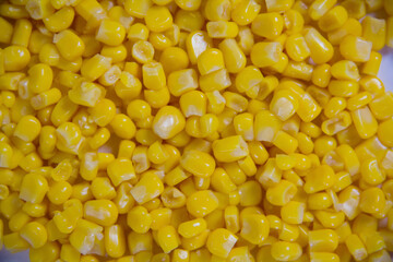 Close-up overhead view of golden sweet corn kernels showcasing rich texture and natural detail.