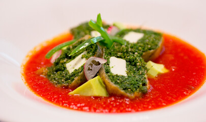 Delicate huazontles in crispy batter, drizzled with smoky chipotle adobo, served in an elegant...