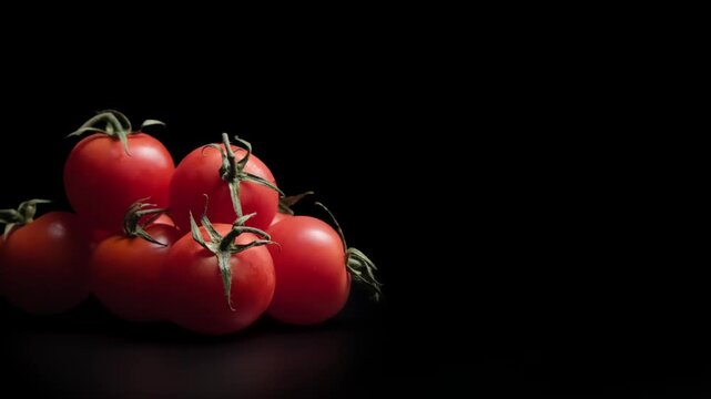 close-up of fresh red cherry tomatoes stacked on