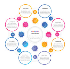 Modern Infographic design elements for your business data with 8 options, parts, steps, timelines or processes, Circle round concept. Vector Illustration.	