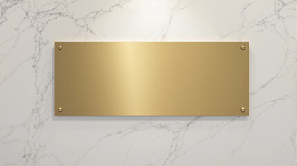 Gold plaque with a white background. The plaque is rectangular in shape. The plaque is hanging on a wall