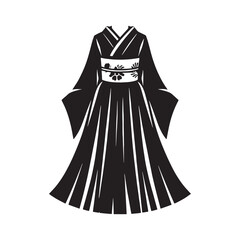 Fototapeta premium Flat black silhouette art of Furisode garment – Furisode silhouette – Furisode vector – Furisode illustration – ladies dress silhouette – silhouette of Furisode – japanese dress silhouette