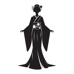 Classic silhouette of Furisode traditional garment – Furisode silhouette – Furisode vector – Furisode illustration – ladies dress silhouette – silhouette of Furisode – japanese dress silhouette

