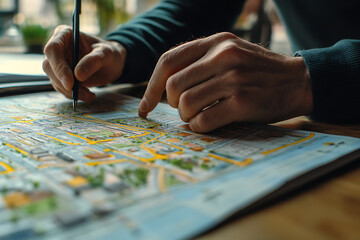 Person Planning a Route on a City Map