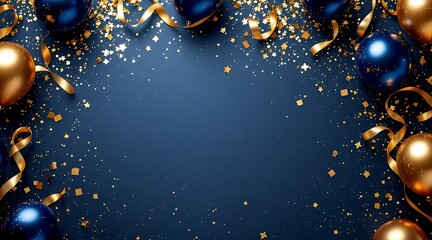 Elegant new year s eve or birthday party background with gold and blue balloons