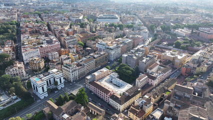 Fototapeta premium Rome Skyline At Rome In Lazio Italy. Medieval Buildings. Downtown District. Rome Skyline At Rome In Lazio Italy. Venice Square Background. Cultural Heritage. Italy Skyline.