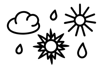 Hand Drawn Weather Icons Sun Cloud Rain Drops