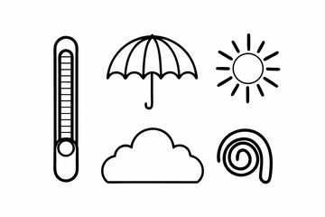 Weather Icons Set Thermometer Umbrella Sun Cloud and Cyclone