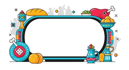 Fototapeta premium Festive Food Illustration with Empty Frame for Text