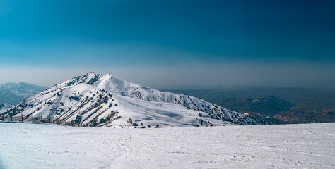 Amirsoy, Amirsay snowy rocks, mountains in Uzbekistan. Chatkal Range. Western Tien Shan mountains
