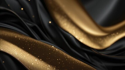 Elegant Black and Gold Silk Fabric with Sparkling Details in Motion Video - Powered by Adobe