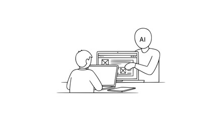 Person collaborating with AI on website design, with copy space