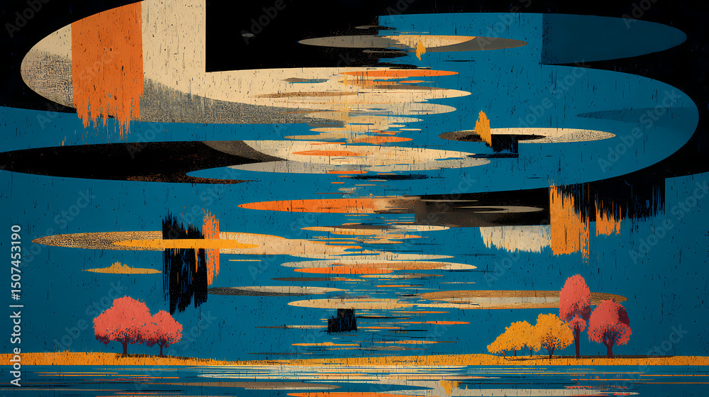 Wall mural a surreal dreamscape where reality is fractured and distorted, featuring floating islands and shifti